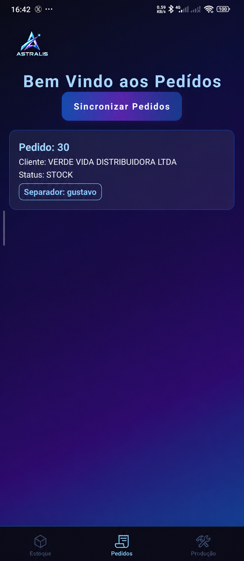Tela de pedidos do StockFlow